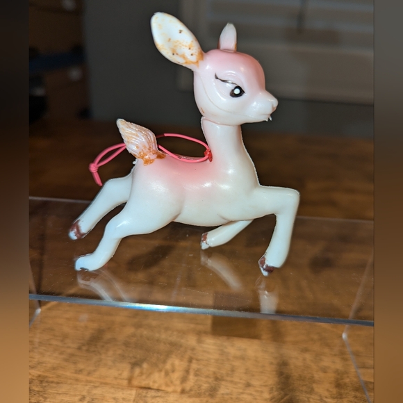 Vintage Pink Reindeer Ornament Hong Kong 60s - Picture 1 of 9